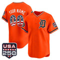 Custom Detroit Tigers Orange HeidiMiller USA 250 Fourth of July Vapor Premier Limited Jersey ¨C All Stitched