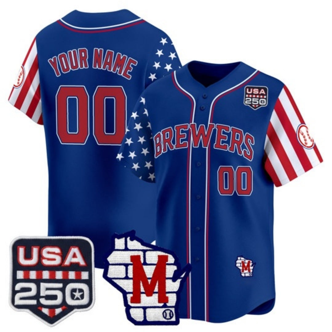 Custom Milwaukee Brewers America 250 Edition Vapor Premier Limited Royal HeidiMiller Stitched Jerseys