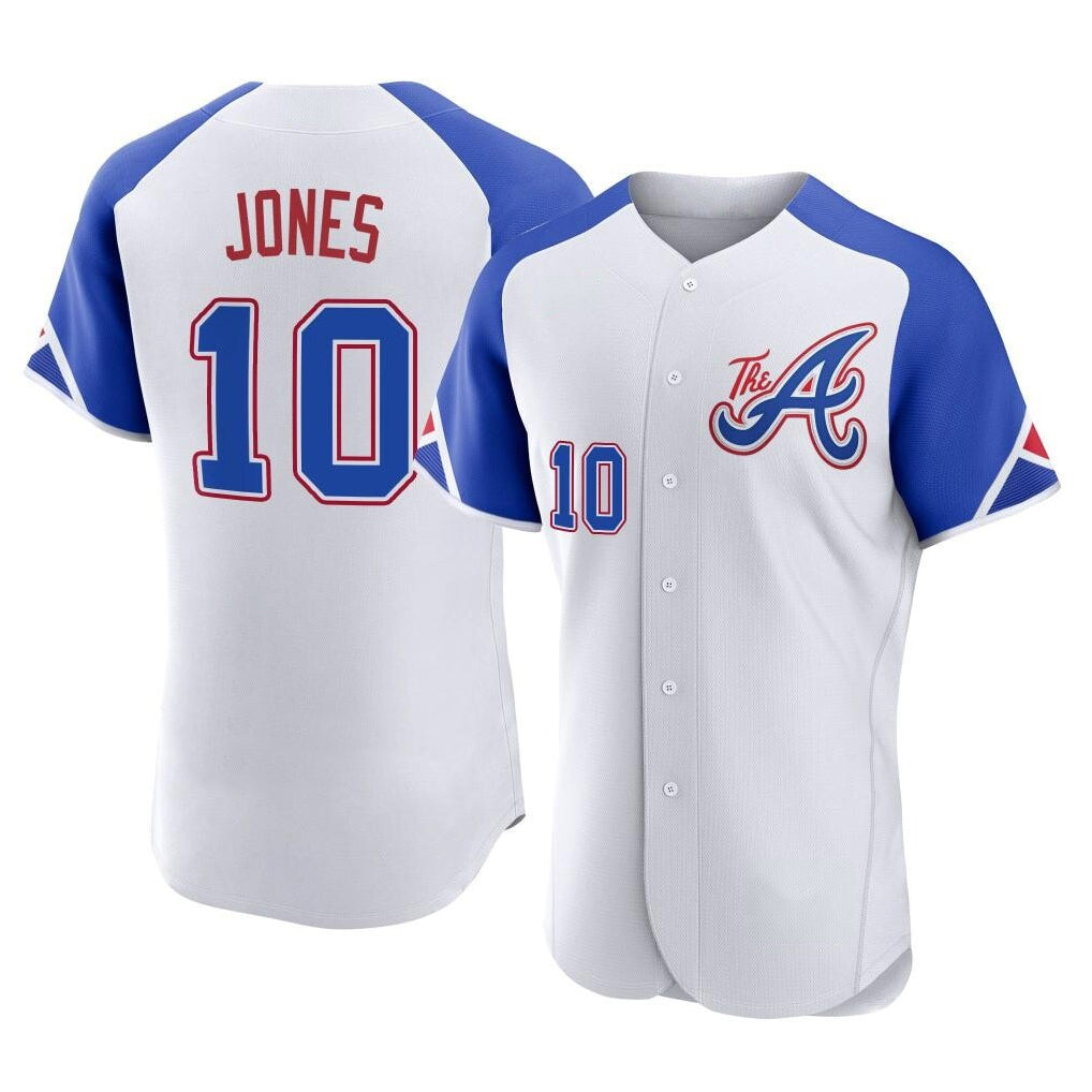 Atlanta Braves #10 Chipper Jones Player White HeidiMiller City Connect Limited Elite Home Game Stitched Jerseys