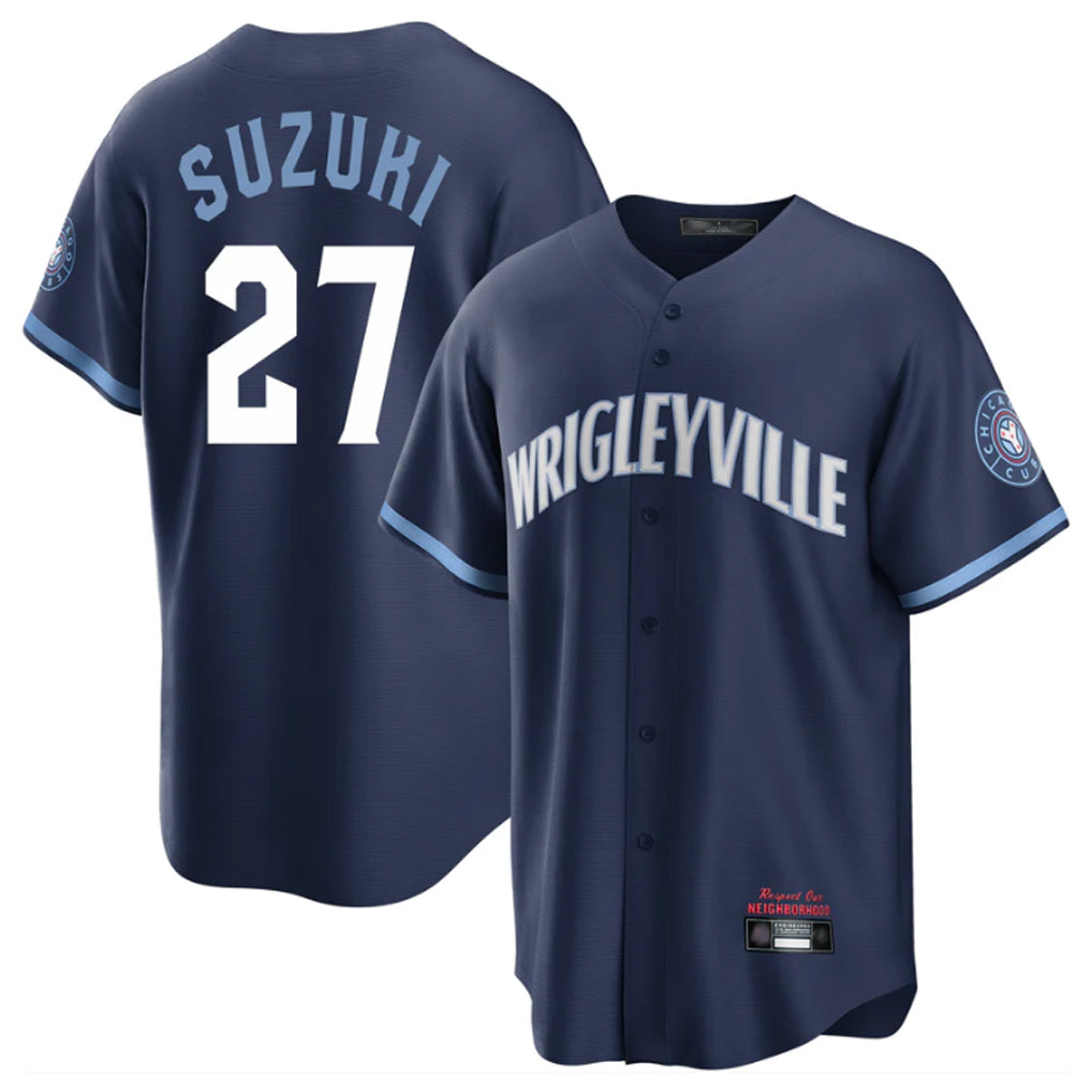 Chicago Cubs #27 Seiya Suzuki Player Navy HeidiMiller City Connect Home Game Stitched Jerseys