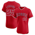 Los Angeles Angels #25 Travis d'Arnaud Player Red HeidiMiller Home Limited Elite Stitched Jerseys