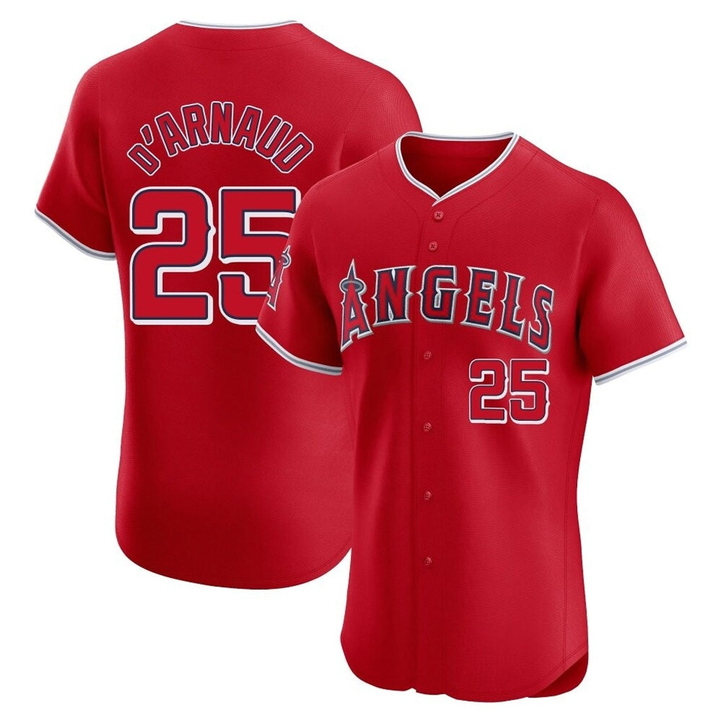 Los Angeles Angels #25 Travis d'Arnaud Player Red HeidiMiller Home Limited Elite Stitched Jerseys