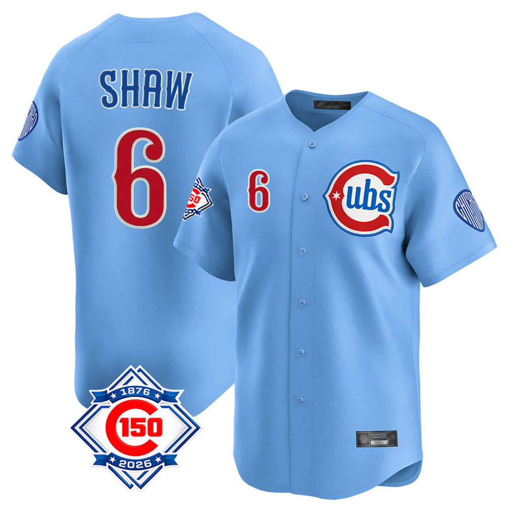 Chicago Cubs #6 Matt Shaw Player Light Blue HeidiMiller 150th Anniversary Limited Home Stitched Jerseys
