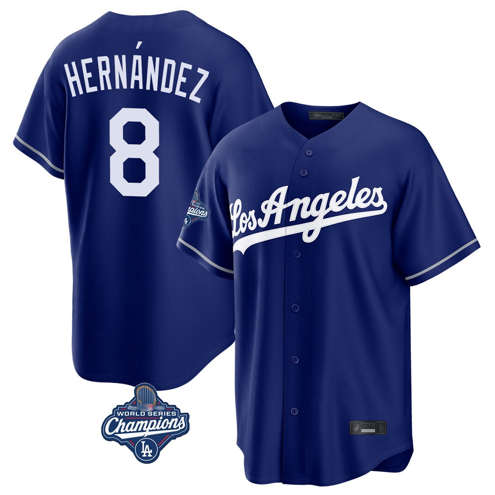 Los Angeles Dodgers #8 Enrique Hern¨¢ndez Player Royal HeidiMiller World Series Meet Game Stitched Jerseys