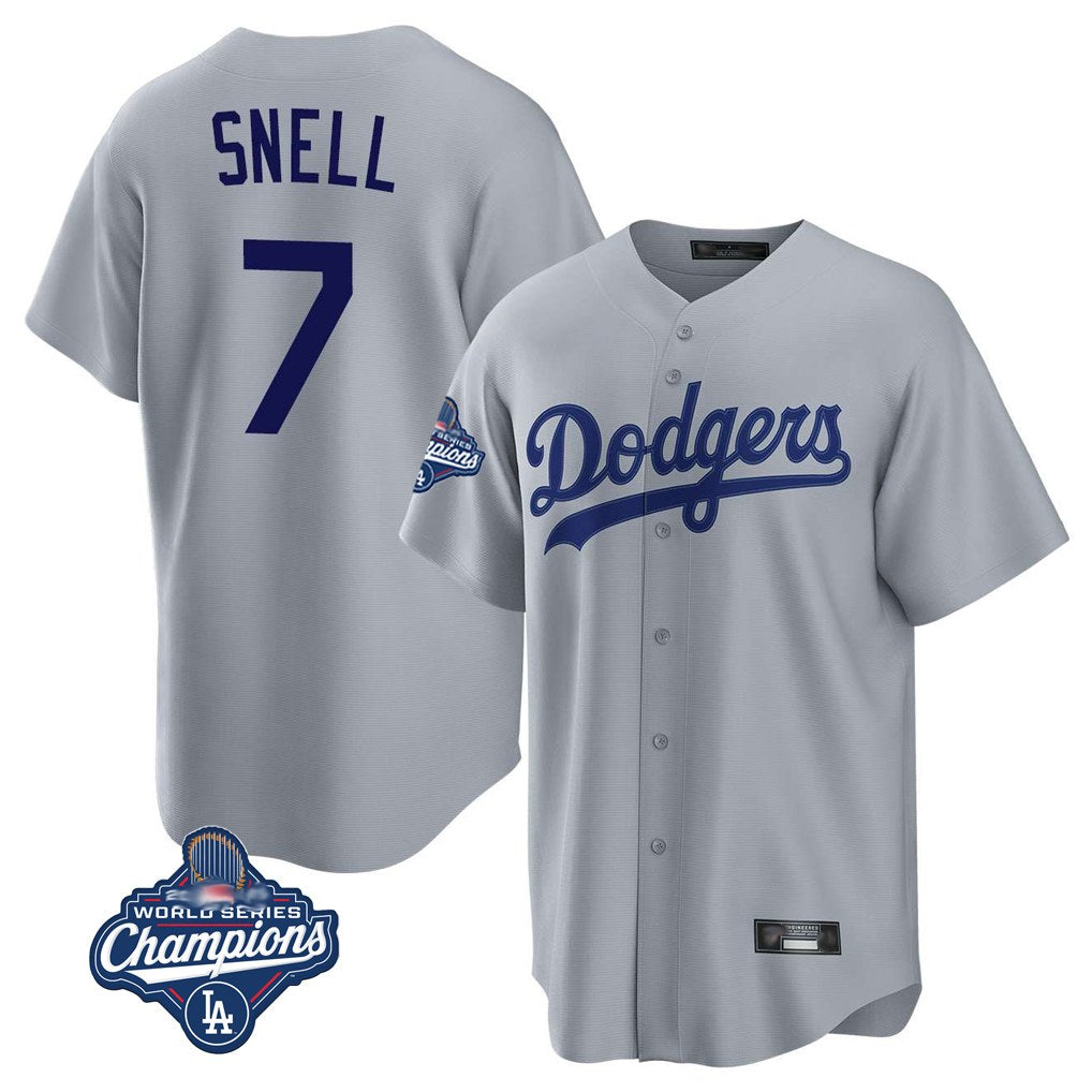 Los Angeles Dodgers #7 Blake Snell Player Gray HeidiMiller Game World Series Meet Stitched Jerseys