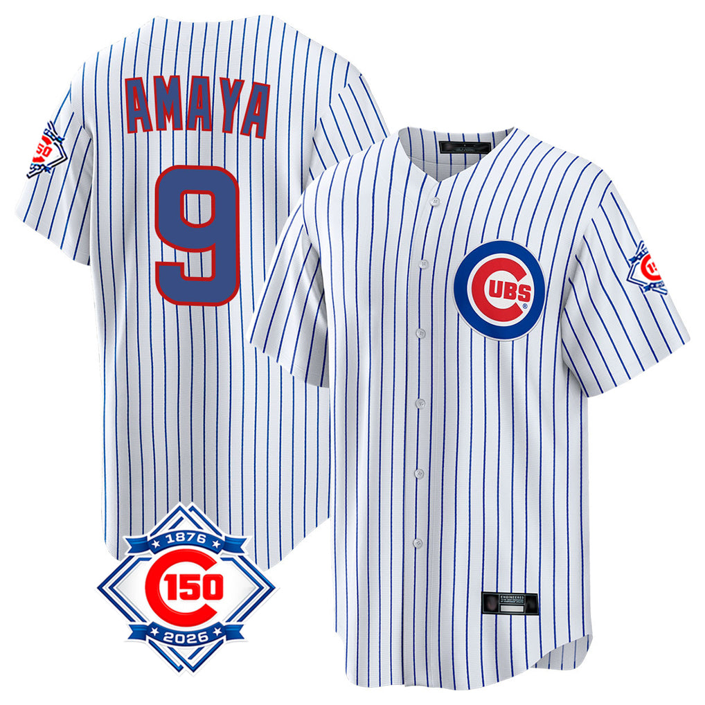 Chicago Cubs #9 Miguel Amaya Player White HeidiMiller 150th Anniversary Home Game Stitched Jerseys