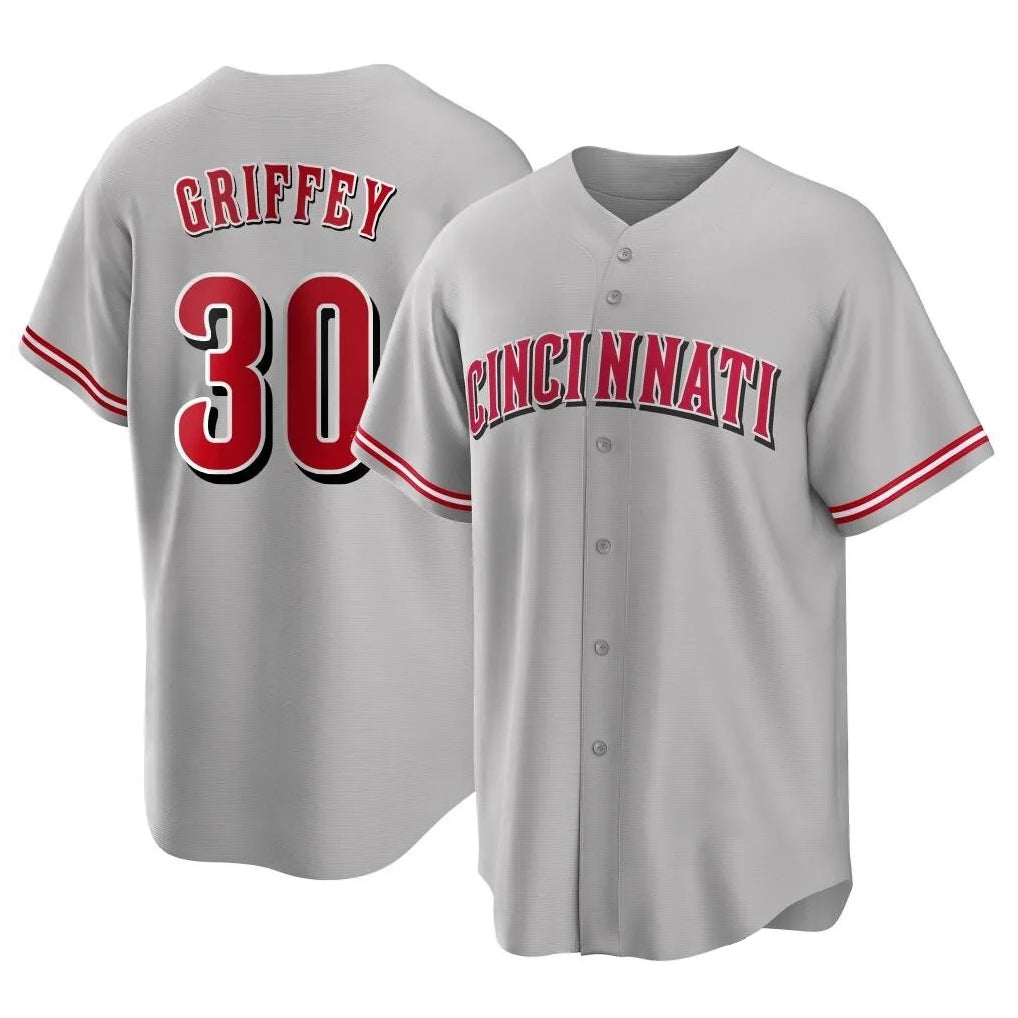 Cincinnati Reds #30 Ken Griffey Player Gray HeidiMiller Home Game Stitched Jerseys