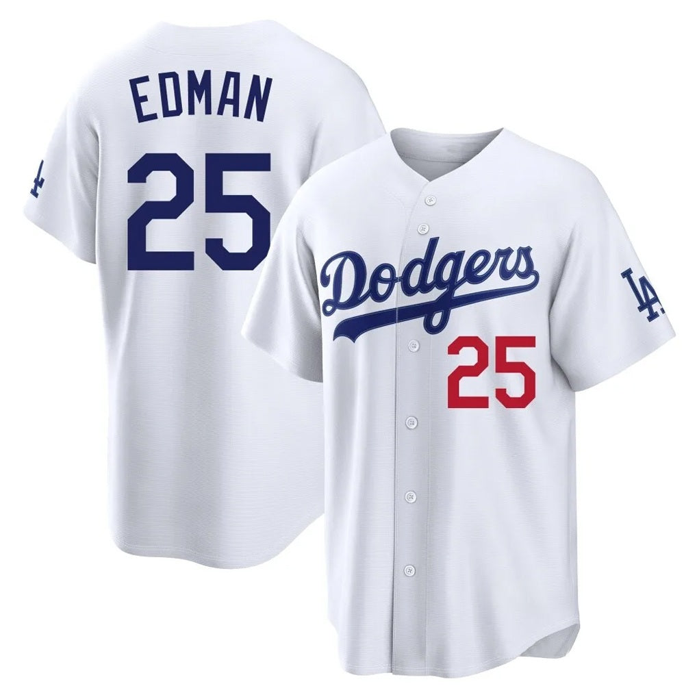 Los Angeles Dodgers #25 Tommy Edman Player White HeidiMiller Home Game Stitched Jerseys