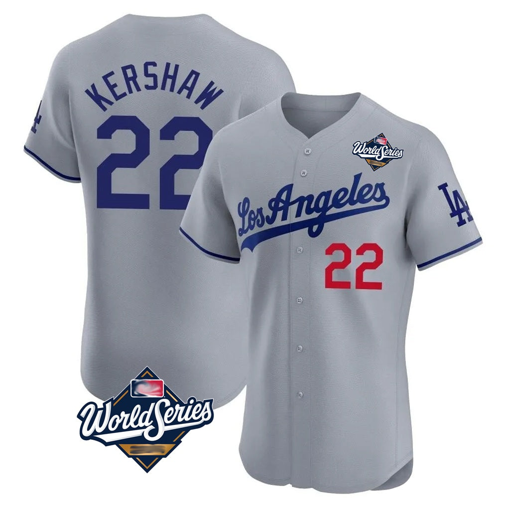 Los Angeles Dodgers #22 Clayton Kershaw Player Gray HeidiMiller World Series Limited Elite Home Stitched Jerseys