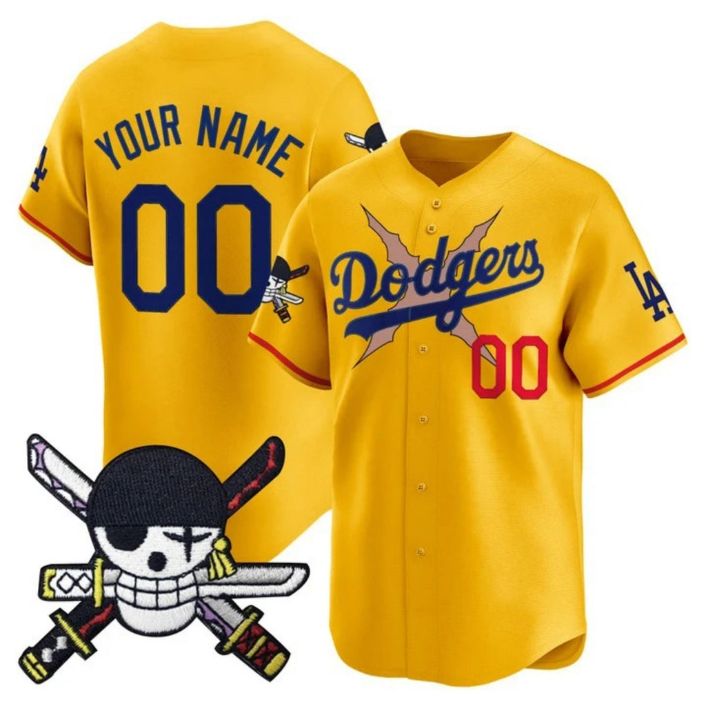 Custom Los Angeles Dodgers x One Piece Gold HeidiMiller Zoro Patch Vapor Premier Limited Jersey - Stitched