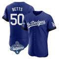 Los Angeles Dodgers #50 Mookie Betts Player Royal HeidiMiller World Series Meet City Connect Elite Home Stitched Jerseys