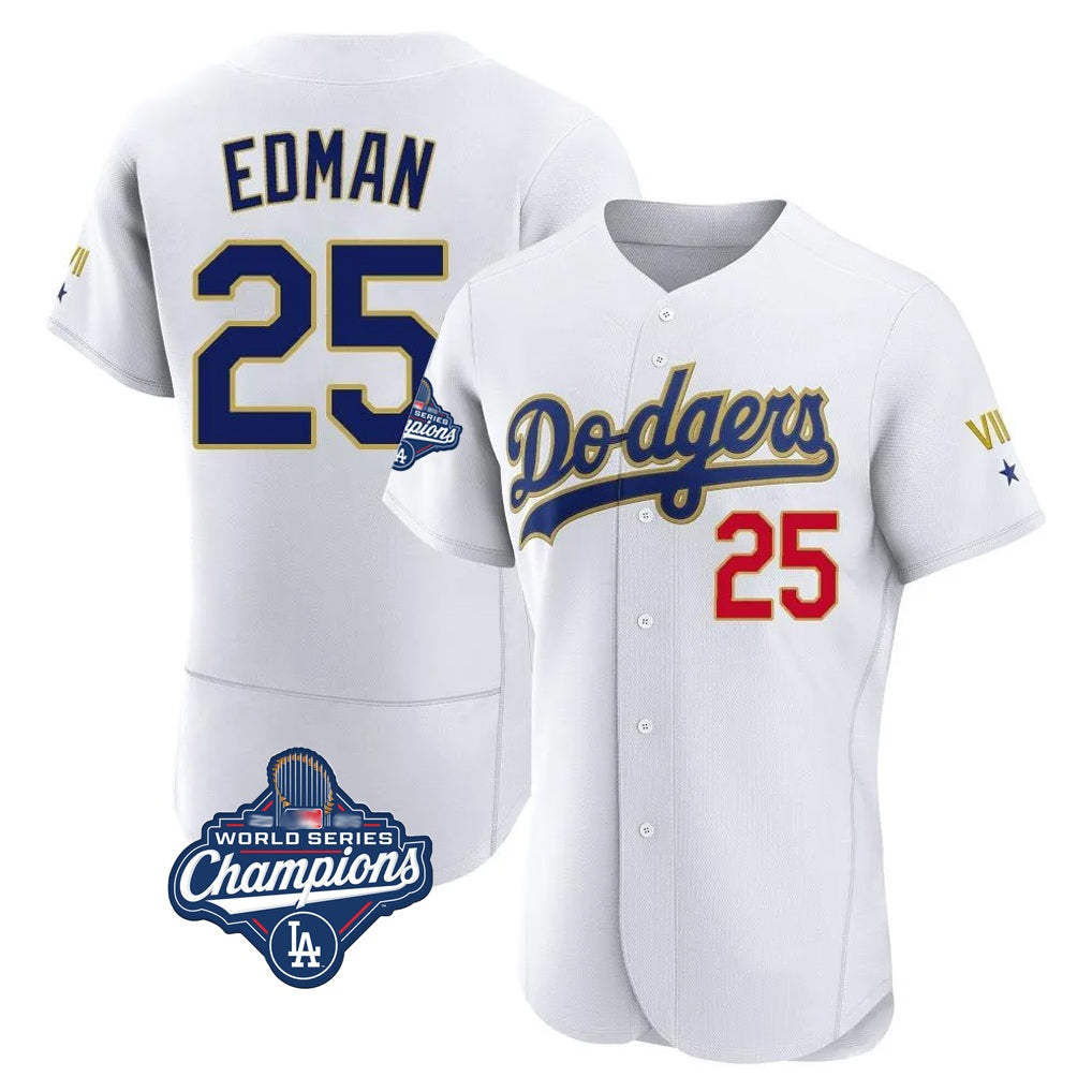 Los Angeles Dodgers #25 Tommy Edman Player Gold White HeidiMiller World Series Meet 2026 Collection Stadium Limited Elite Stitched Jerseys