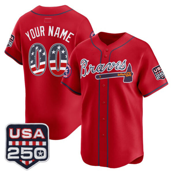 Custom Atlanta Braves Red HeidiMiller USA 250 Fourth of July Vapor Premier Limited Jersey ¨C All Stitched