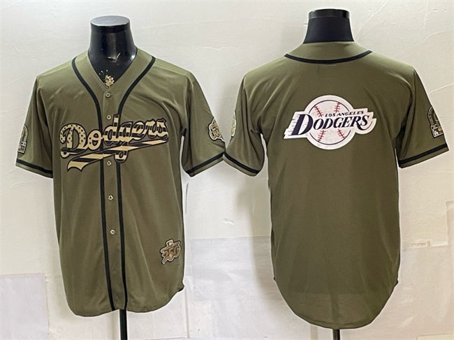 Los Angeles Dodgers Team Big Logo Olive HeidiMiller 2026 Armed Forces Day Stitched Jersey