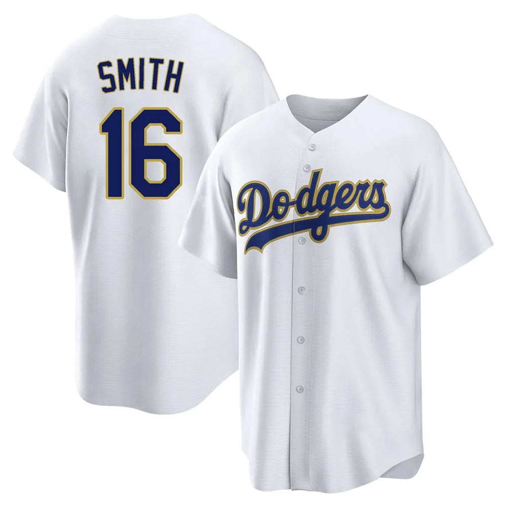 Los Angeles Dodgers #16 Will Smith Player Gold White HeidiMiller 2026 Collection Stadium Game Stitched Jerseys