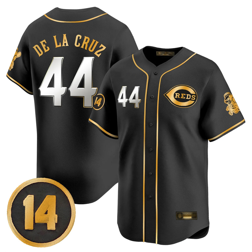 Cincinnati Reds #44 Elly De La Cruz Player Black-Gold HeidiMiller Vapor Premier Limited Home Stitched Jerseys