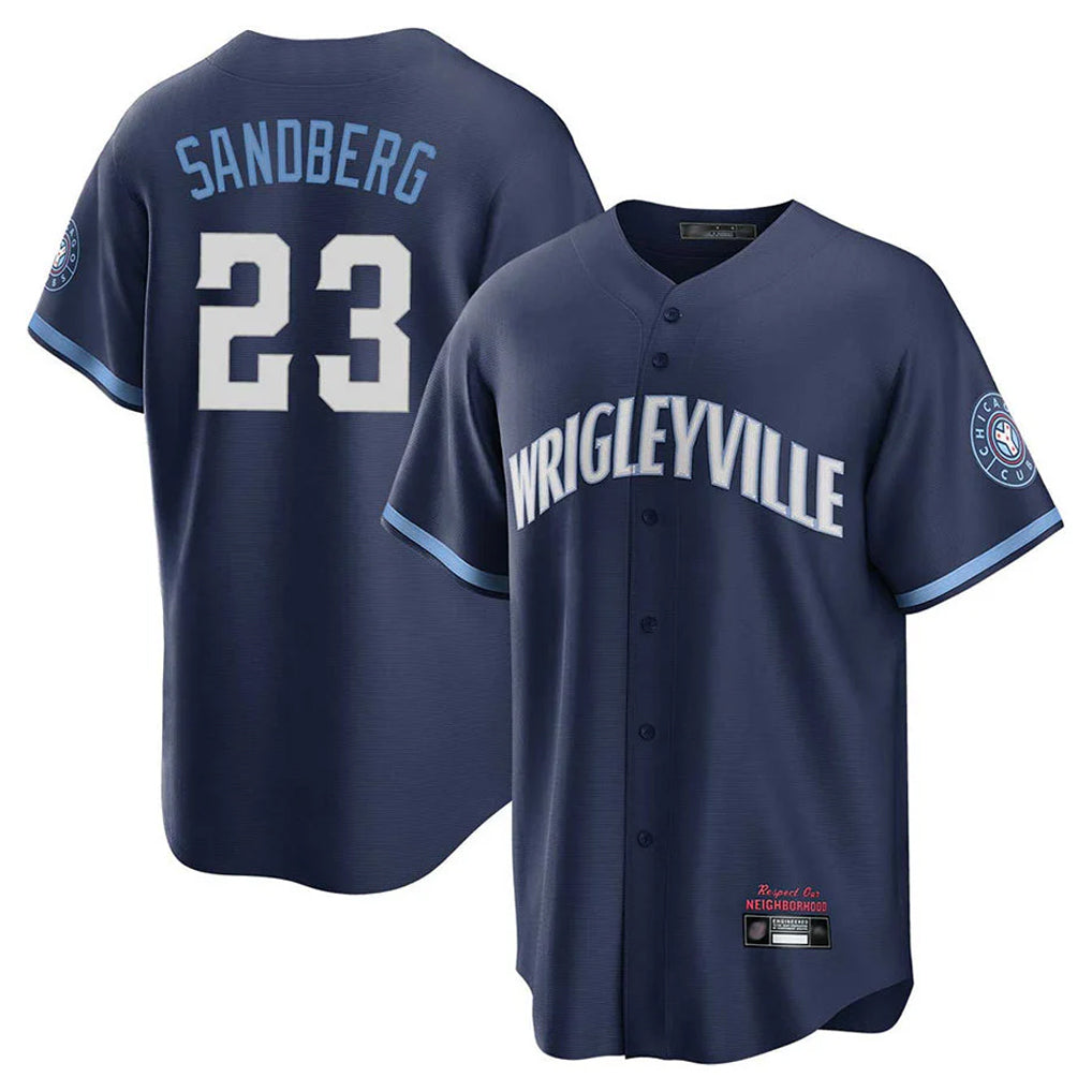 Chicago Cubs #23 Ryne Sandberg Player Navy HeidiMiller City Connect Home Game Stitched Jerseys