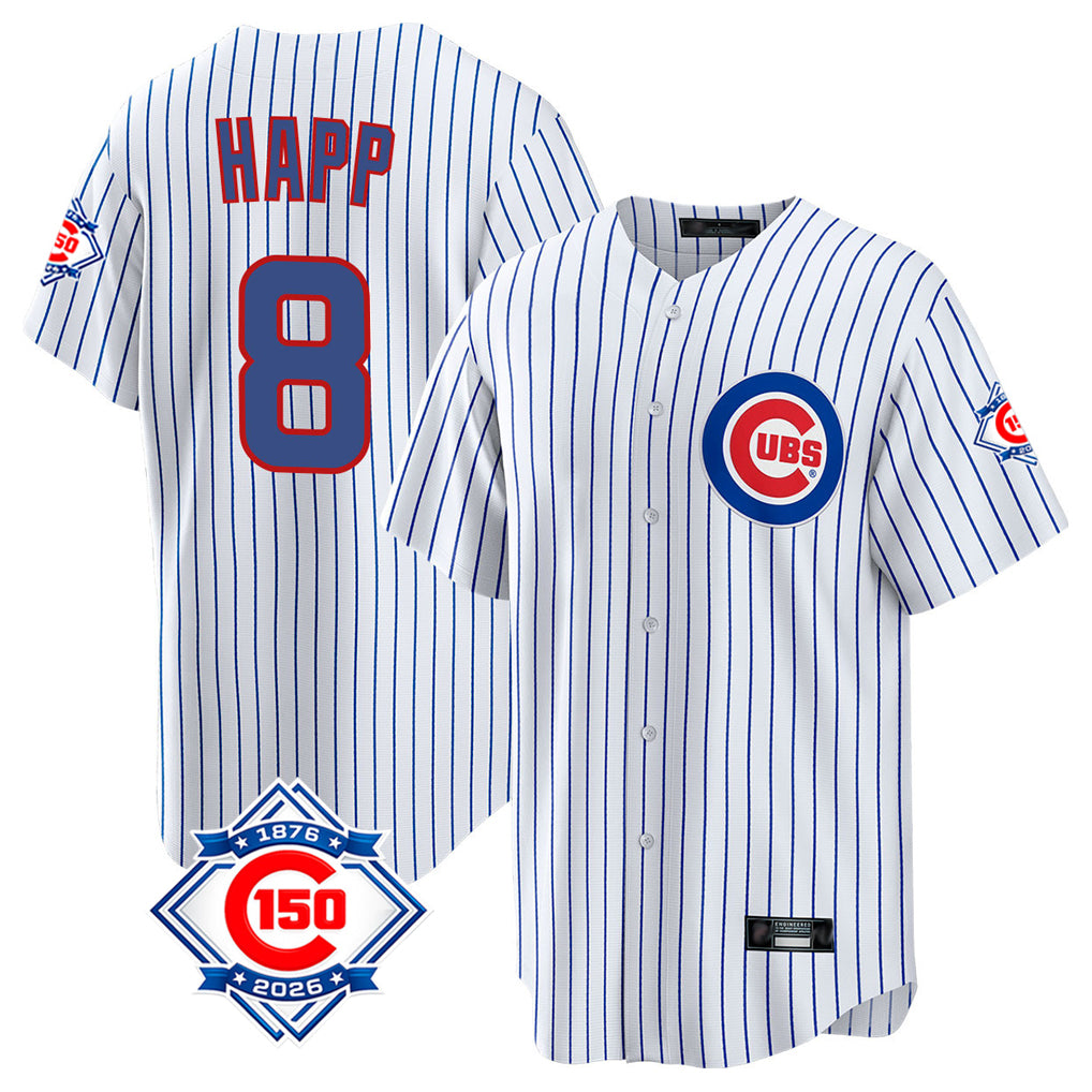 Chicago Cubs #8 Ian Happ Player White HeidiMiller 150th Anniversary Home Game Stitched Jerseys