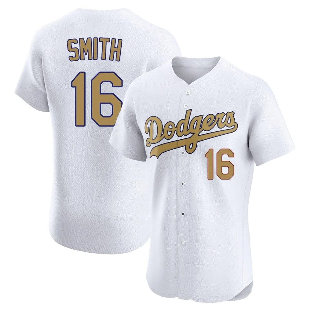 Los Angeles Dodgers #16 Will Smith Player Gold White Gold HeidiMiller Limited Elite Home Stitched Jerseys