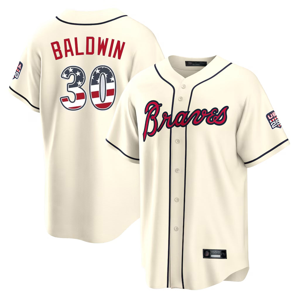 Atlanta Braves #30 Drake Baldwin Player Cream HeidiMiller USA 250 Fourth Of July Limited Home Game Stitched Jerseys