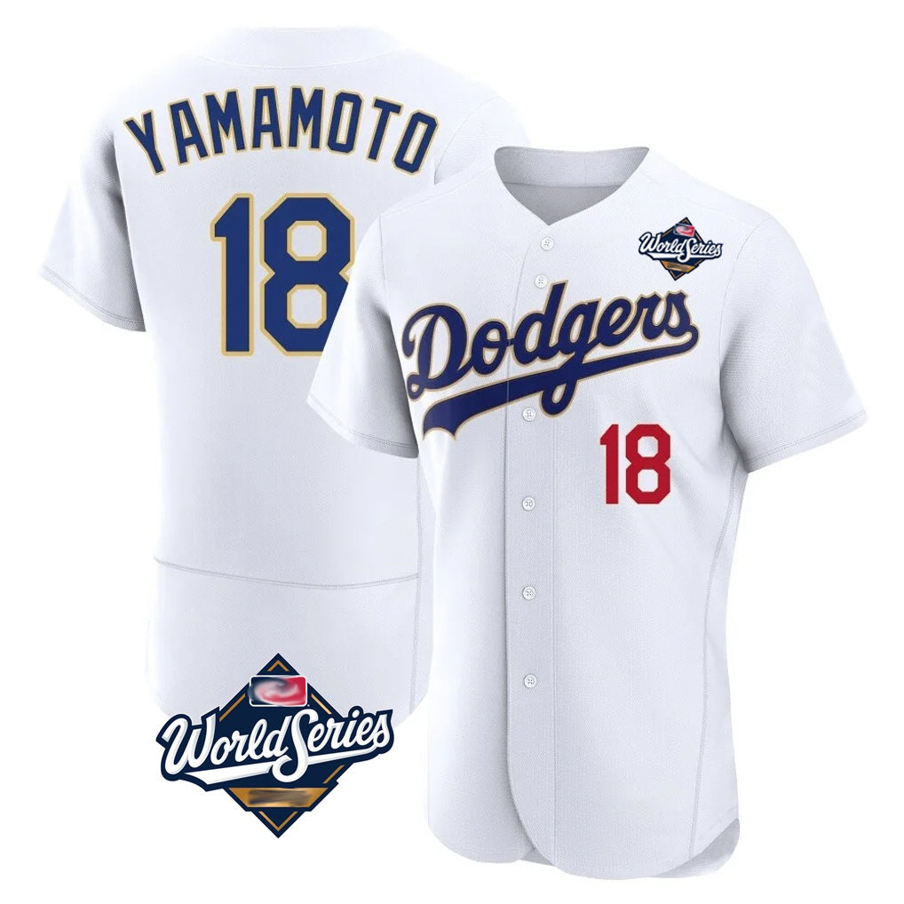 Los Angeles Dodgers #18 Yoshinobu Yamamoto Player Gold White HeidiMiller World Series 2026 Collection Stadium Limited Elite Stitched Jerseys