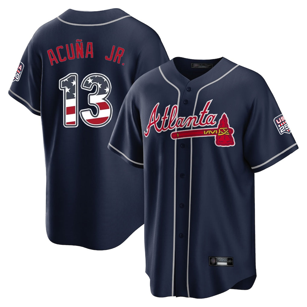 Atlanta Braves #13 Ronald Acuna Jr Player Navy HeidiMiller USA 250 Fourth Of July Limited Home Game Stitched Jerseys