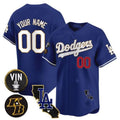 Custom Los Angeles Dodgers Vin Patch & Kobe Bryant Gold Trim Vapor Premier Limited Jersey V2 ¨C Royal HeidiMiller