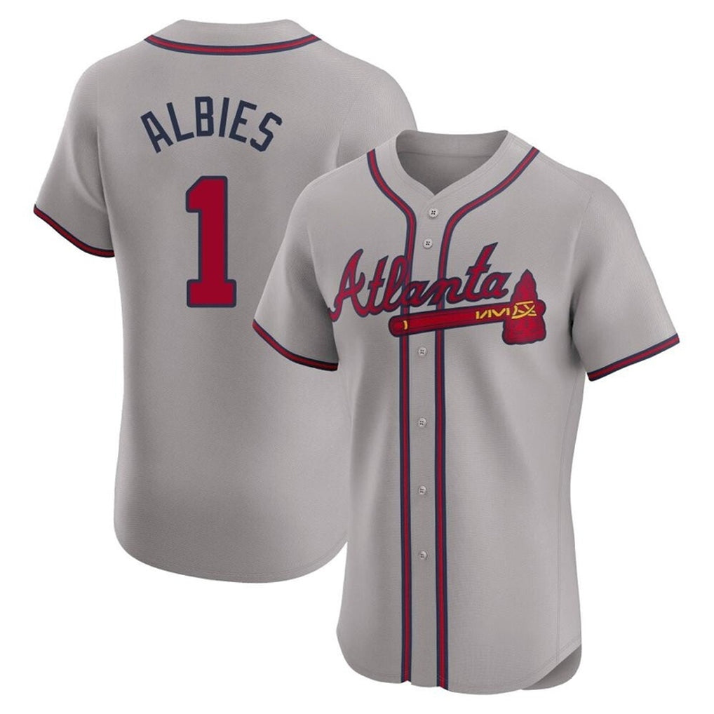 Atlanta Braves #1 Ozzie Albies Player Gray HeidiMiller Limited Elite Home Game Stitched Jerseys