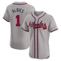 Atlanta Braves #1 Ozzie Albies Player Gray HeidiMiller Limited Elite Home Game Stitched Jerseys