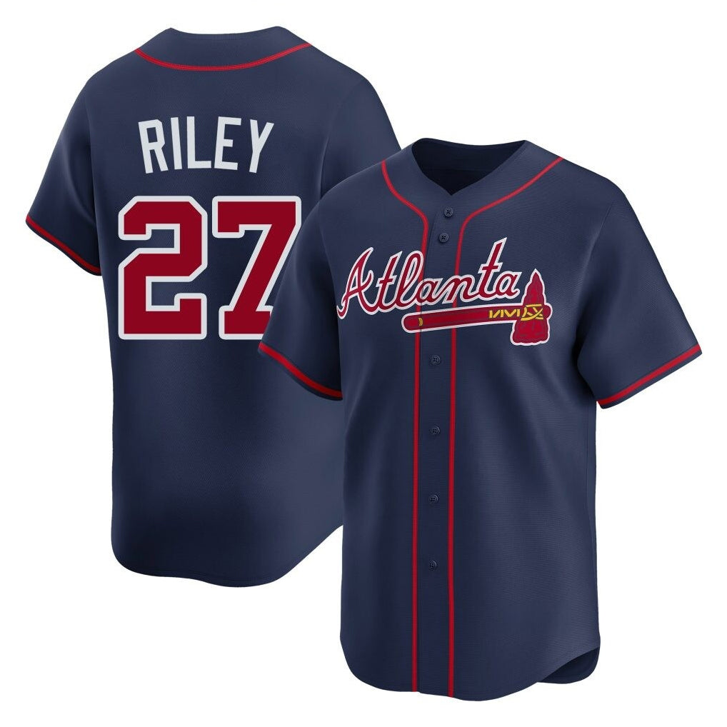 Atlanta Braves #27 Austin Riley Player Navy HeidiMiller Limited Home Game Stitched Jerseys