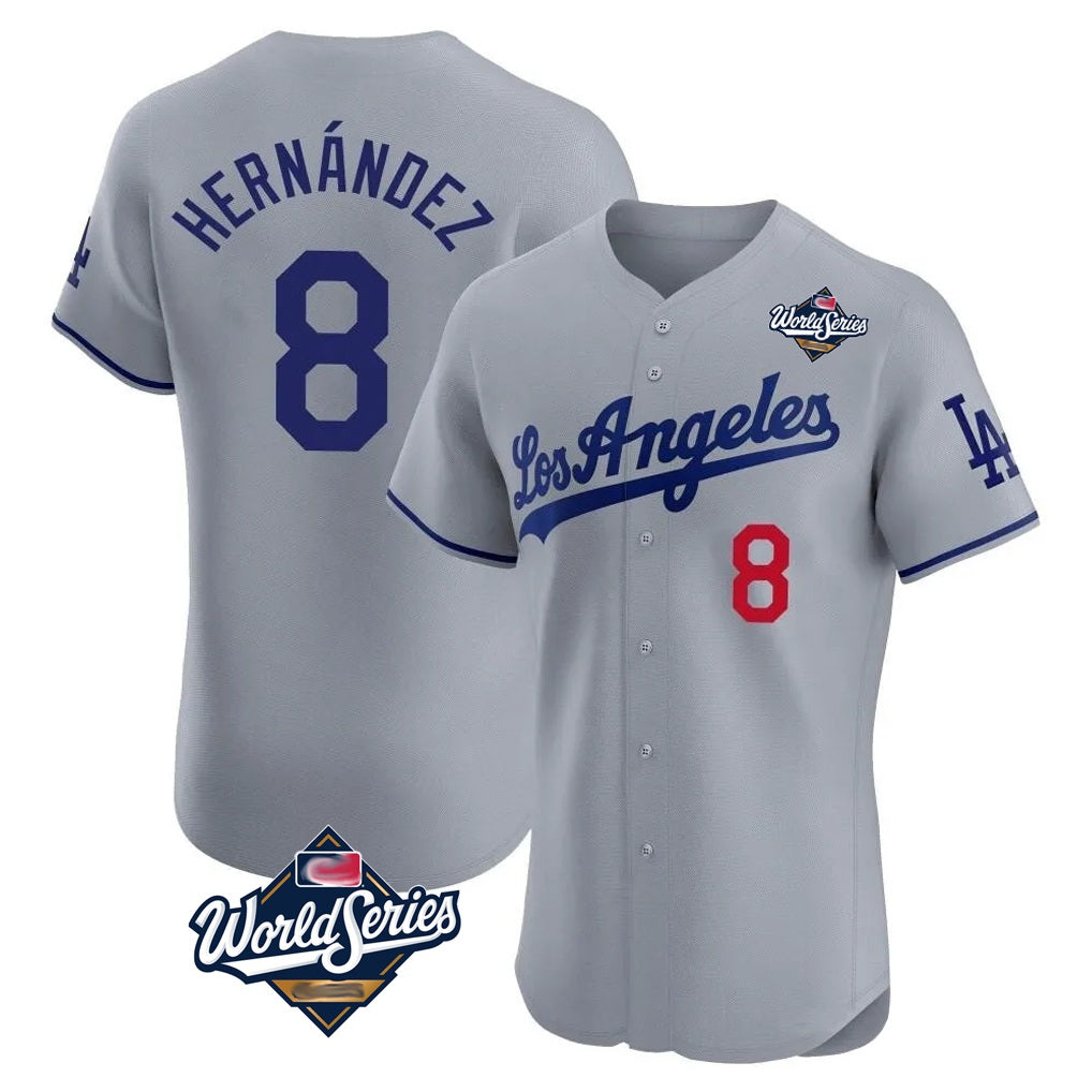 Los Angeles Dodgers #8 Enrique Hern¨¢ndez Player Gray HeidiMiller World Series Limited Elite Home Stitched Jerseys