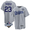 Los Angeles Dodgers #23 Kyle Tucker Player Gray HeidiMiller World Series Game Stitched Jerseys