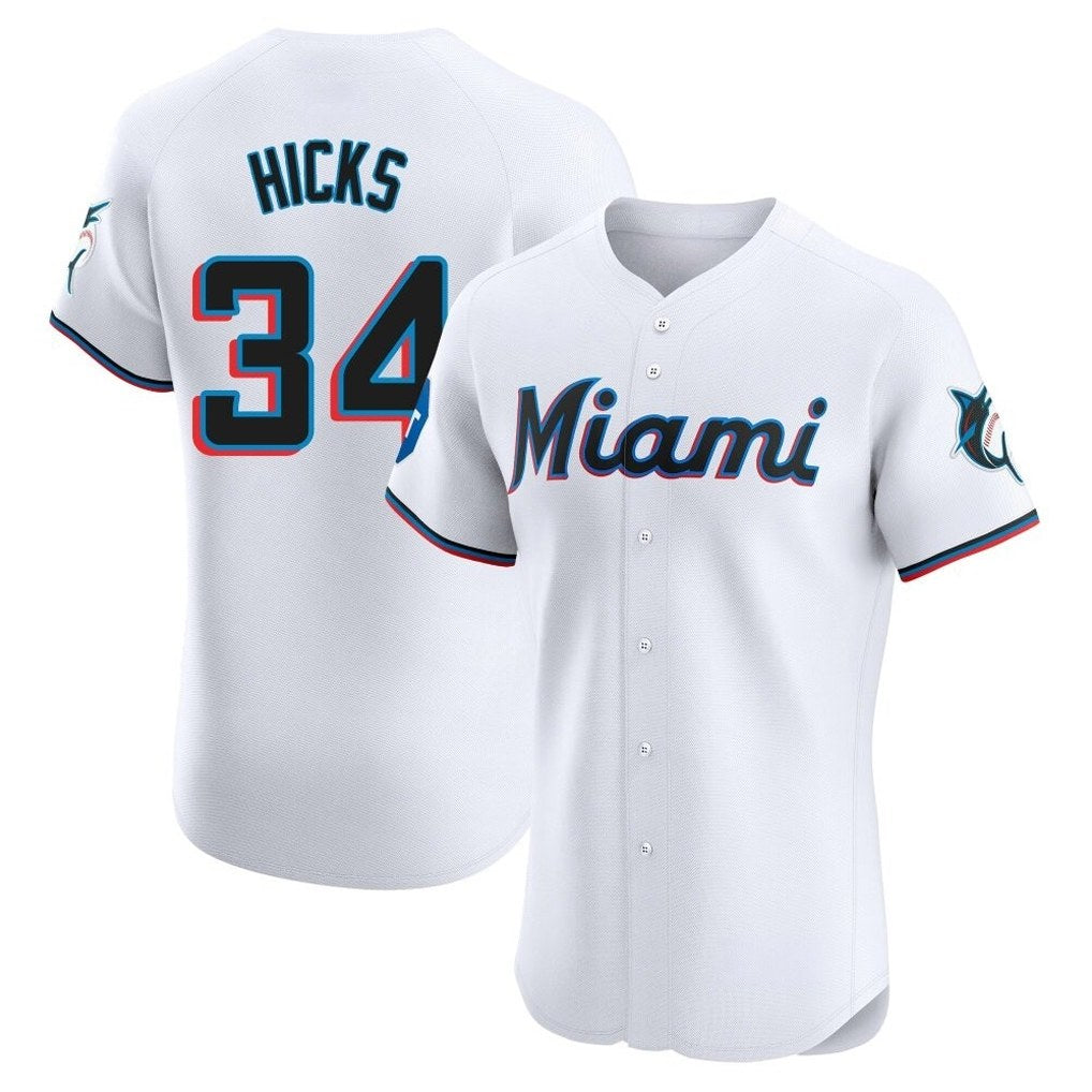 Miami Marlins #34 Liam Hicks Player White HeidiMiller Home Limited Elite Stitched Jerseys