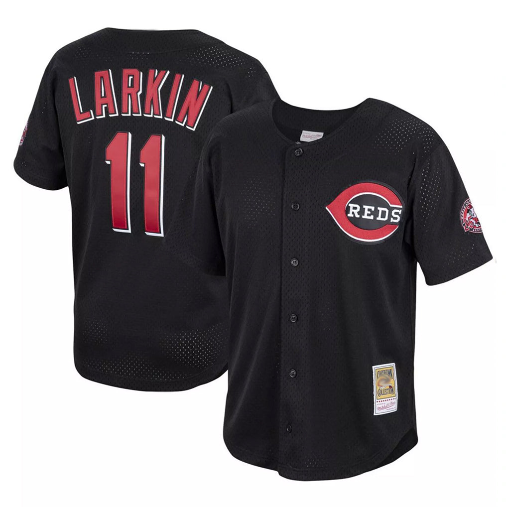 Cincinnati Reds #11 Barry Larkin Player Black HeidiMiller Mitchell & Ness Throwback Cooperstown Mesh Game Stitched Jerseys