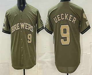 Milwaukee Brewers #9 Bob Uecker Olive HeidiMiller 2026 Armed Forces Day Jersey