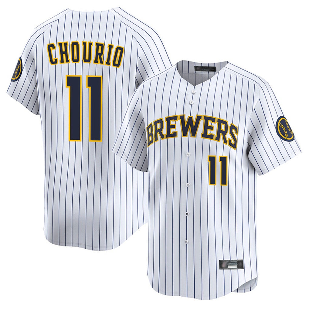 Milwaukee Brewers #11 Jackson Chourio Player White HeidiMiller Stripes Home Limited Game Stitched Jerseys