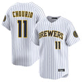 Milwaukee Brewers #11 Jackson Chourio Player White HeidiMiller Stripes Home Limited Game Stitched Jerseys