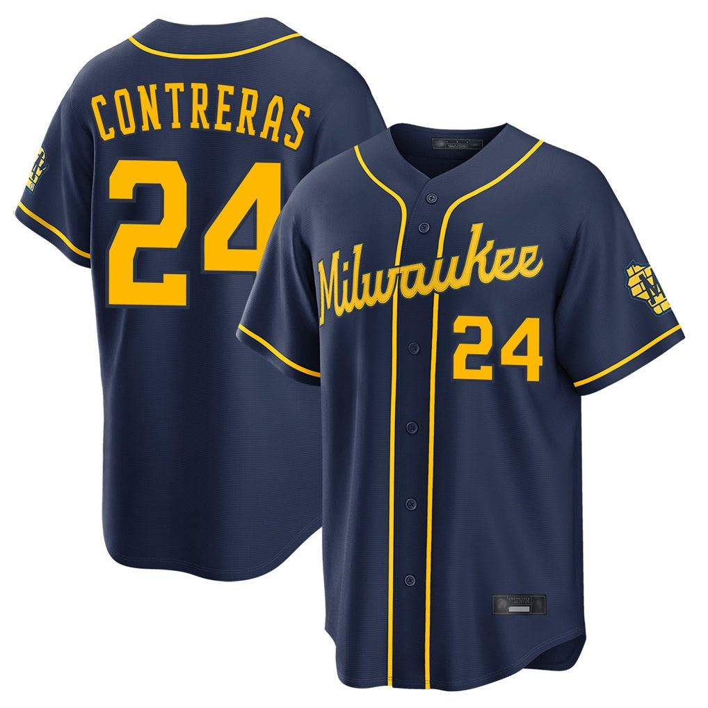 Milwaukee Brewers #24 William Contreras Player Navy HeidiMiller Home Stadium Game Stitched Jerseys