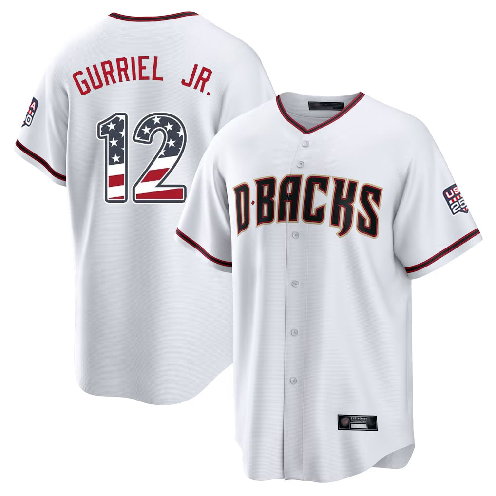 Arizona Diamondbacks #12 Lourdes Gurriel Jr Player White HeidiMiller USA 250 Fourth of July Home Game Stitched Jerseys