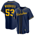 Milwaukee Brewers #53 Brandon Woodruff Player Navy HeidiMiller Home Game Stitched Jerseys