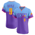 Colorado Rockies #9 Brenton Doyle Player Purple-Light Blue HeidiMiller City Connect Limited Elite Home T-shirt Stitched Jerseys