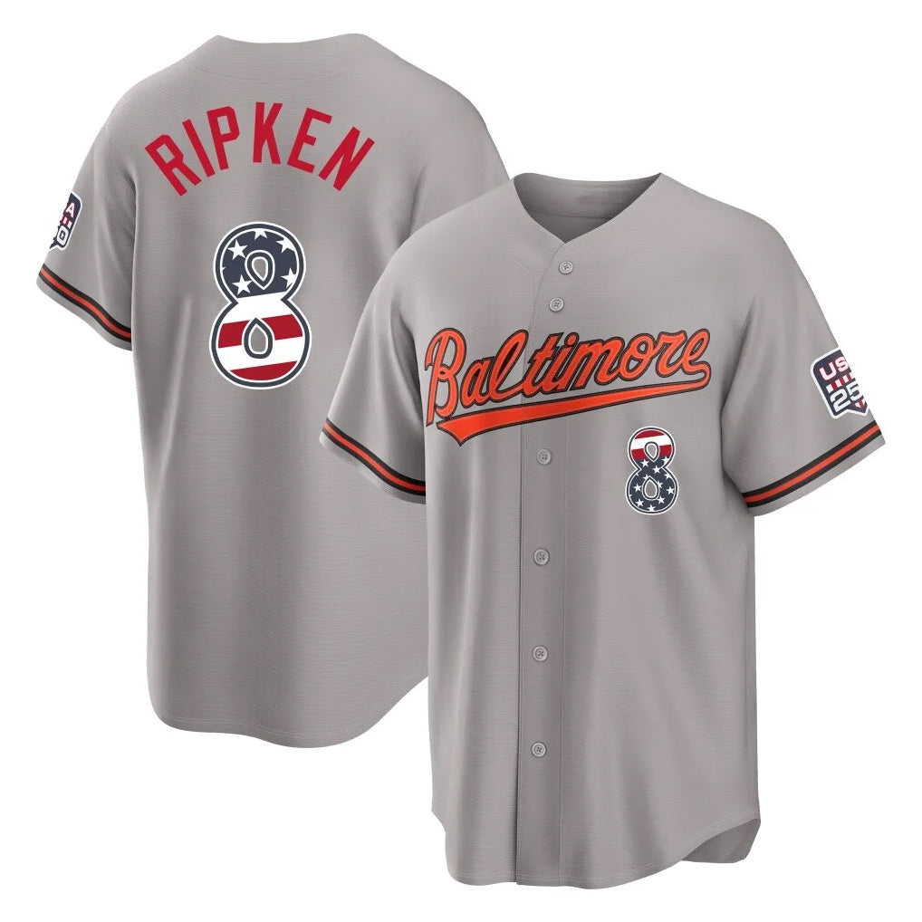 Baltimore Orioles #8 Cal Ripken Player Gray HeidiMiller USA 250 Fourth of July Home Game Stitched Jerseys