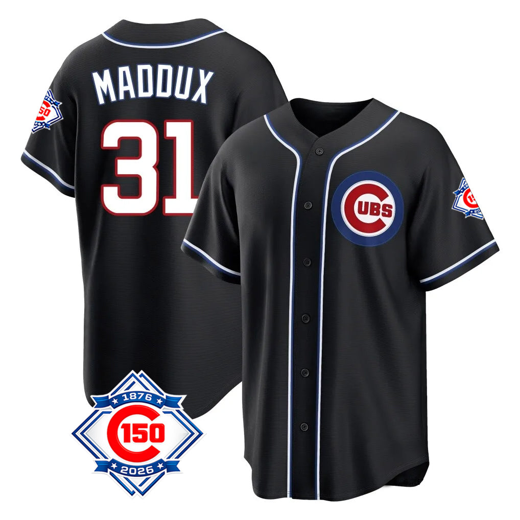 Chicago Cubs #31 Greg Maddux Player Black HeidiMiller Fashion Out 150th Anniversary Game Stitched Jerseys