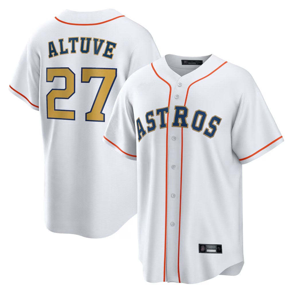 Houston Astros #27 Jose Altuve Player Gold HeidiMiller Collection Game Home Stitched Jerseys