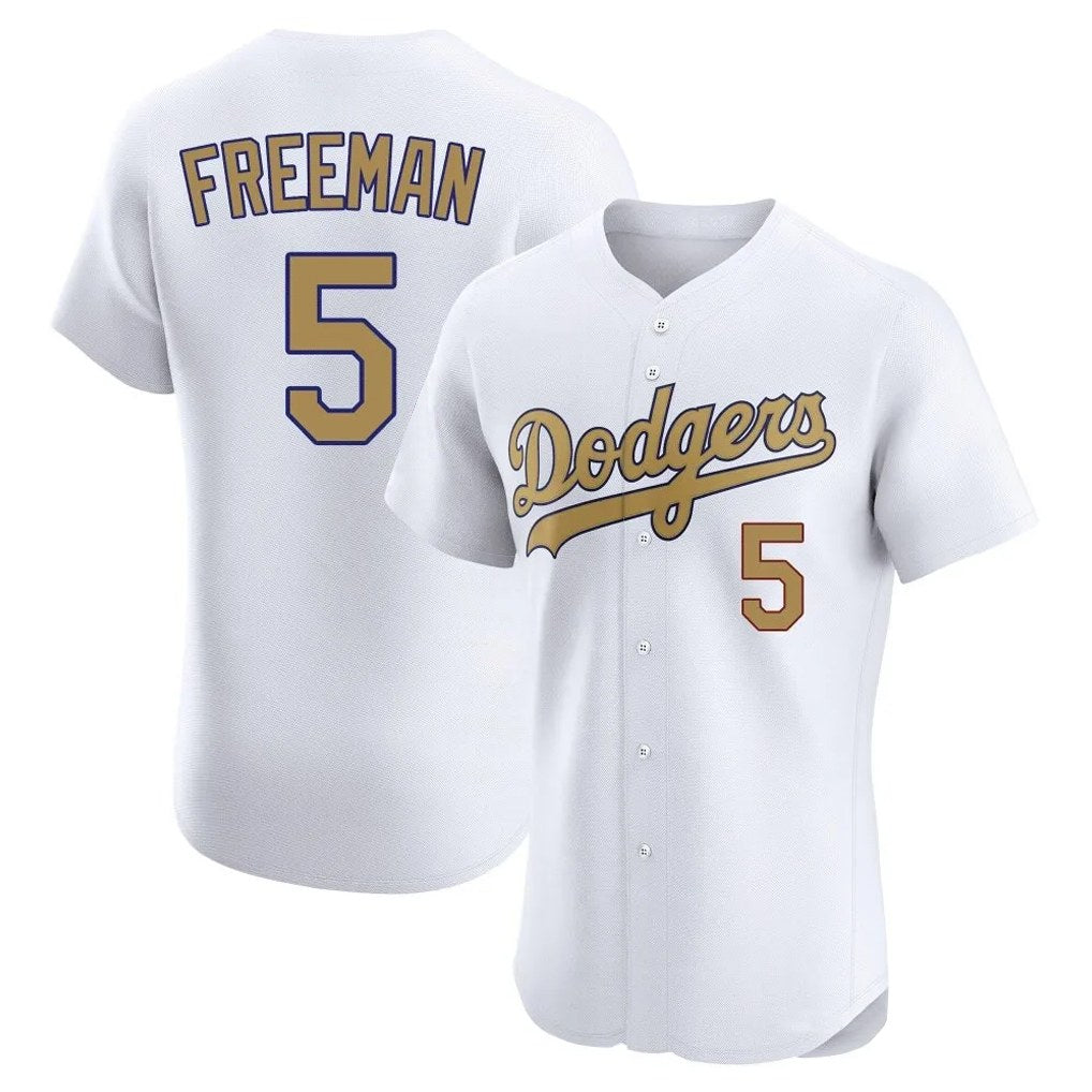 Los Angeles Dodgers #5 Freddie Freeman Player Gold HeidiMiller Limited Elite Home Stitched Jerseys