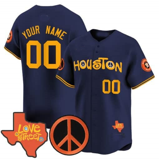Custom Houston Astros Love Street & Peace Sign Patch Vapor Premier Limited Jersey V2 ¨C Navy HeidiMiller
