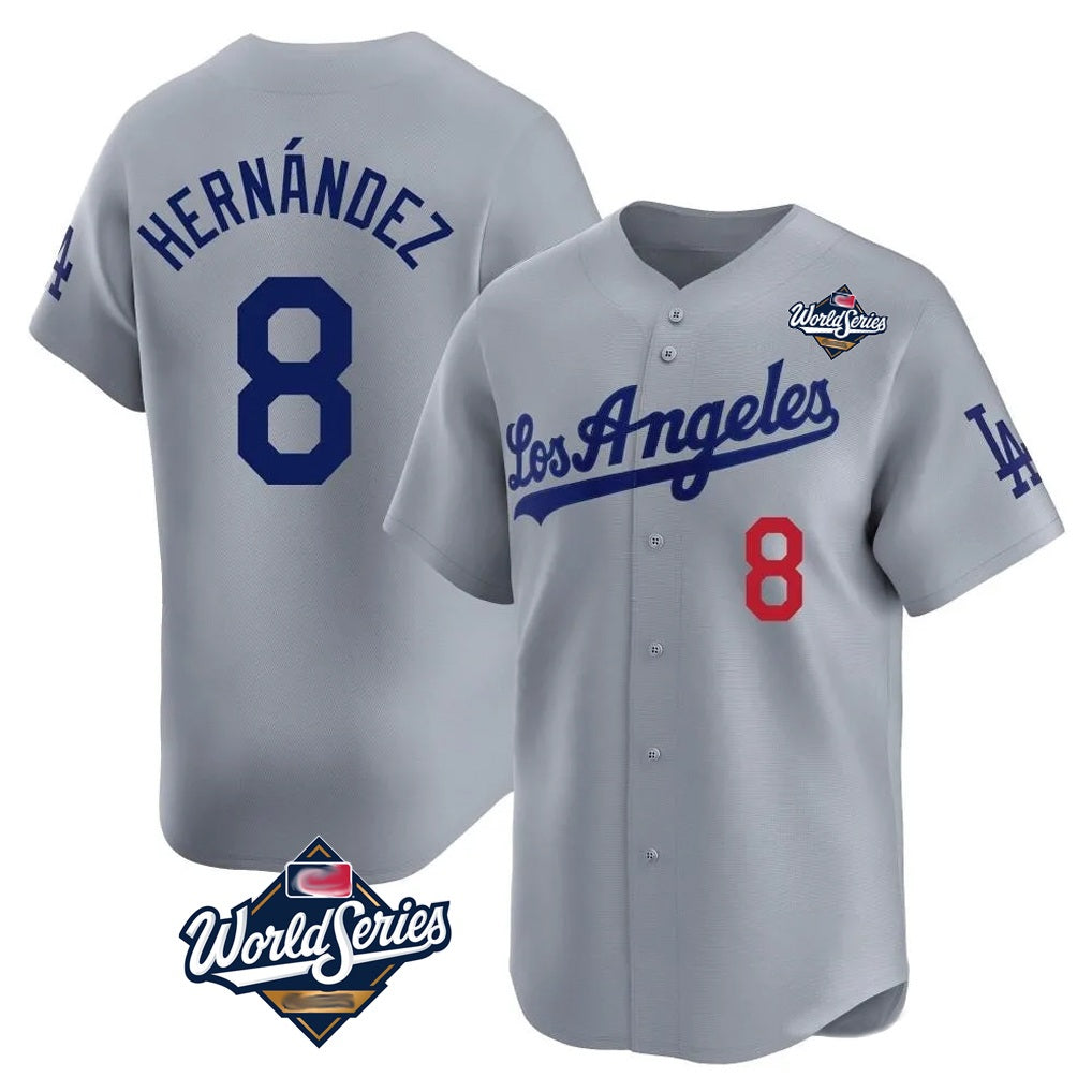 Los Angeles Dodgers #8 Enrique Hern¨¢ndez Player Gray HeidiMiller World Series Limited Home Stitched Jerseys