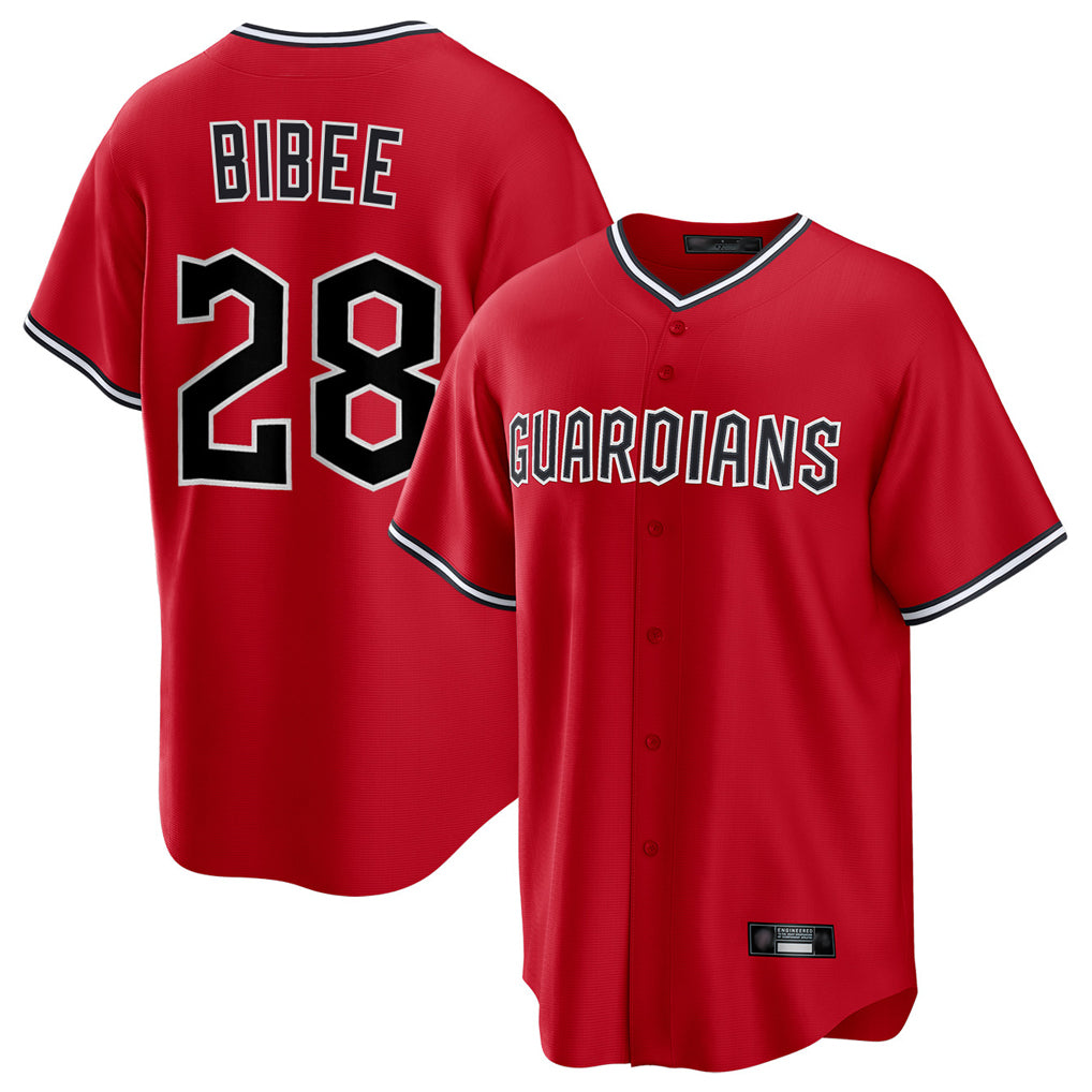 Cleveland Guardians #28 Tanner Bibee Player Red HeidiMiller Home Game Stitched Jerseys