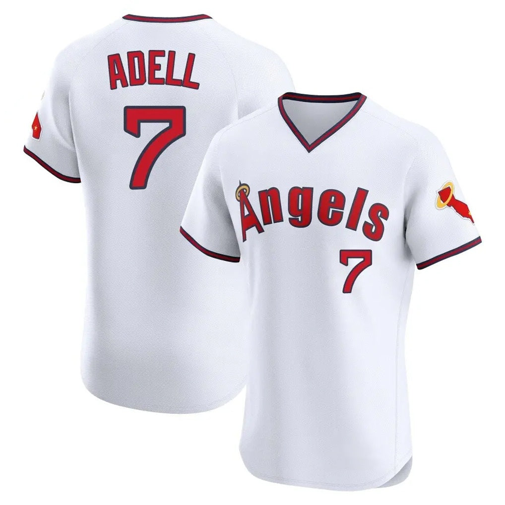 Los Angeles Angels #7 Jo Adell Player White HeidiMiller T-shirt Home Limited Elite Stitched Jerseys