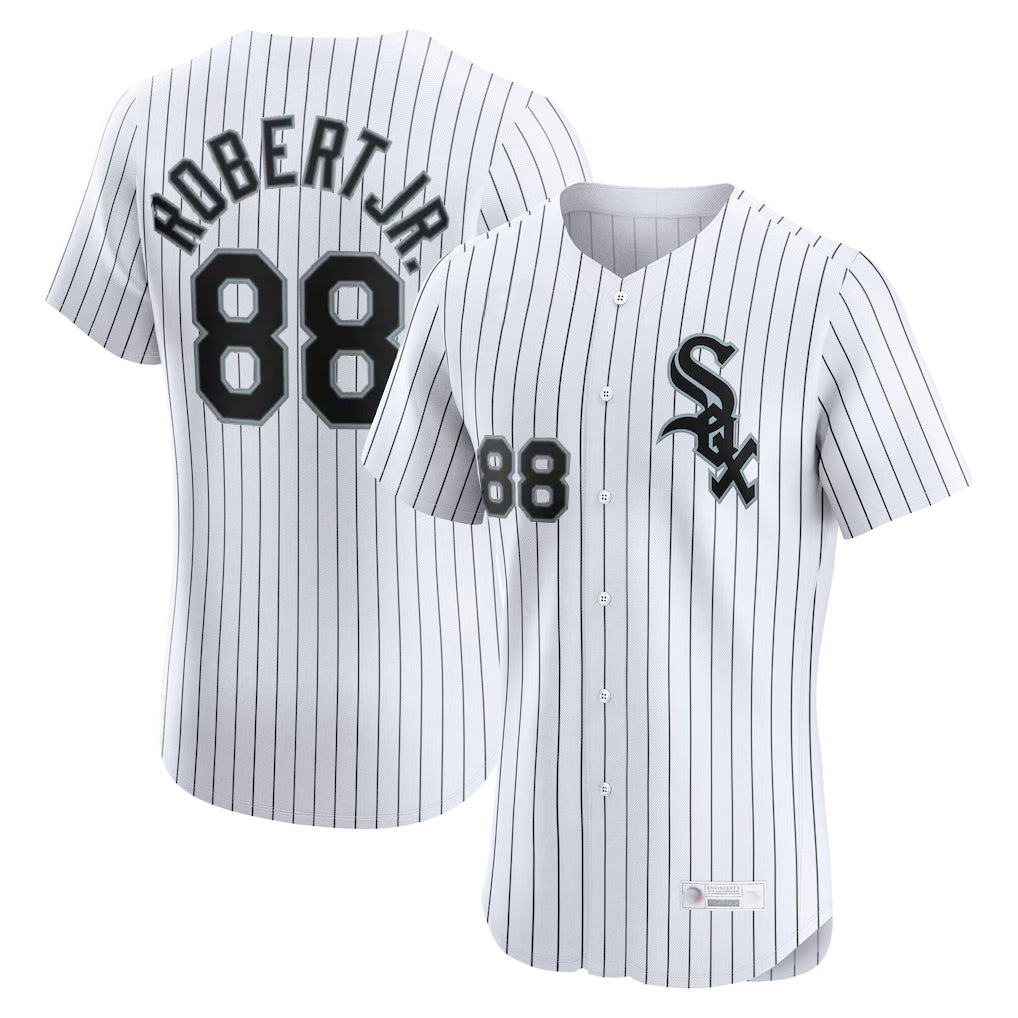 Chicago White Sox #88 Luis Robert Jr Player White HeidiMiller Stripe Limited Elite Home Stitched Jerseys